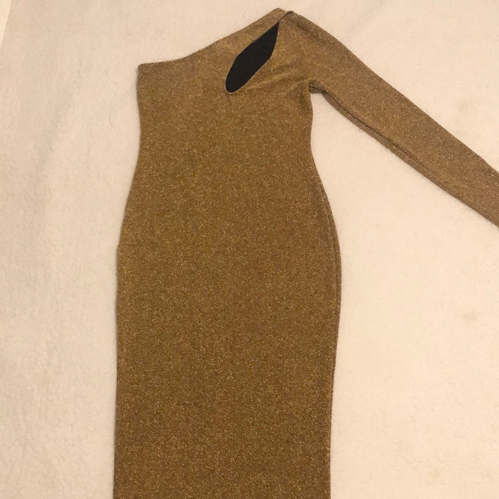 Gold one shoulder long sleeve dress